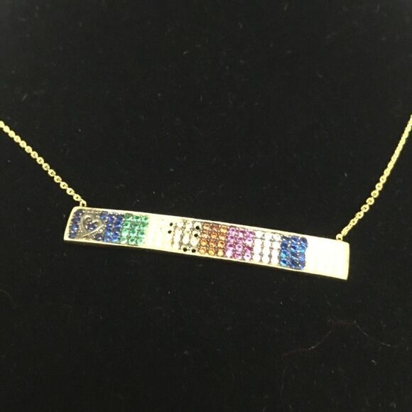 Crystal Rainbow Bar Pendant Necklace (G2) - Picture 5 of 7